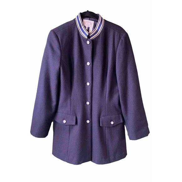 Giorgio Armani Jacket Womens Medium Vintage Military Trench Navy Blue Rare Coat - Picture 1 of 11